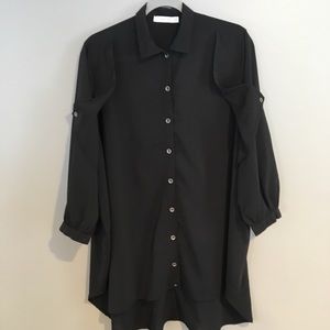 Funky black silky oversized blouse.